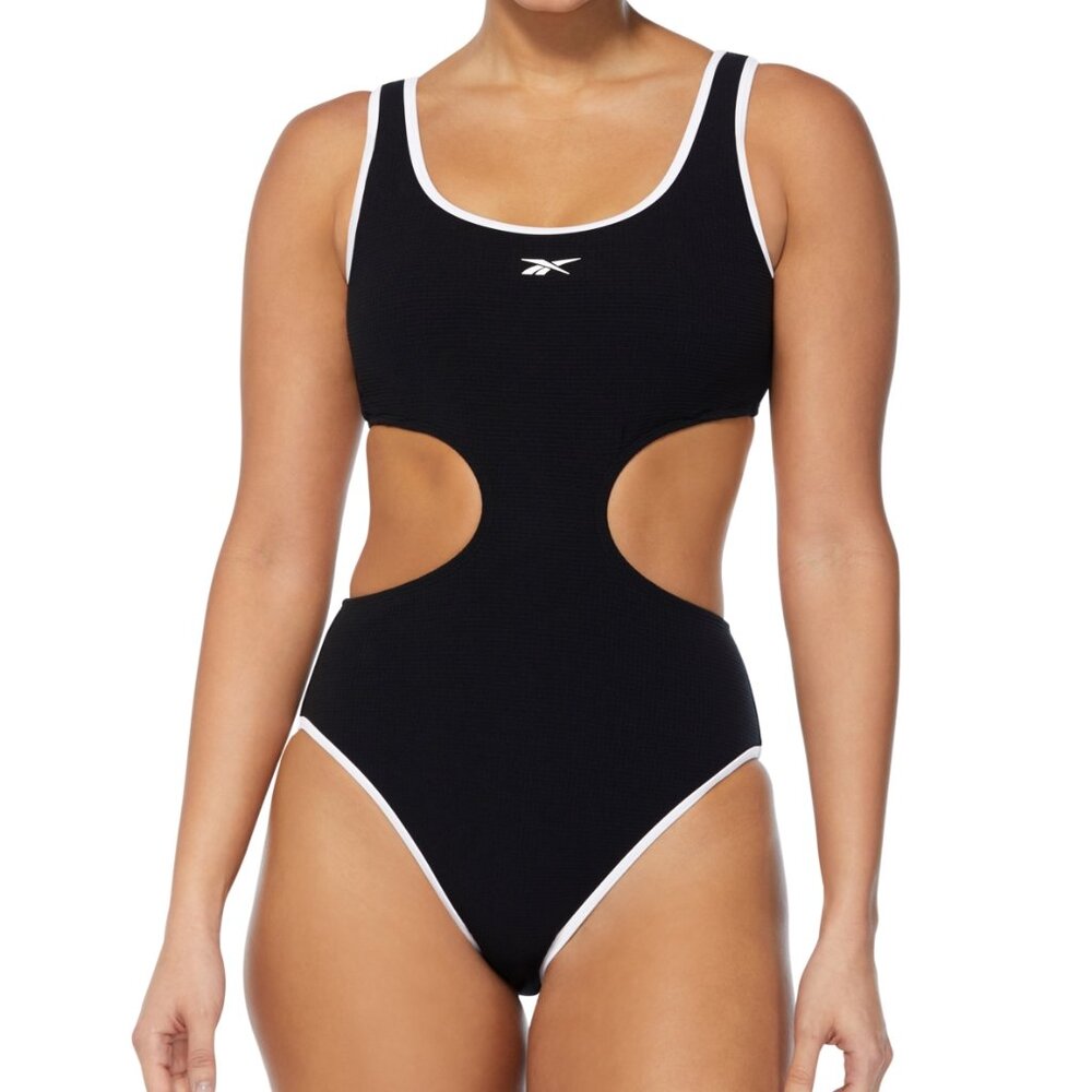 Reebok Cutout Piping-Trim Tank One-Piece Swimsuit